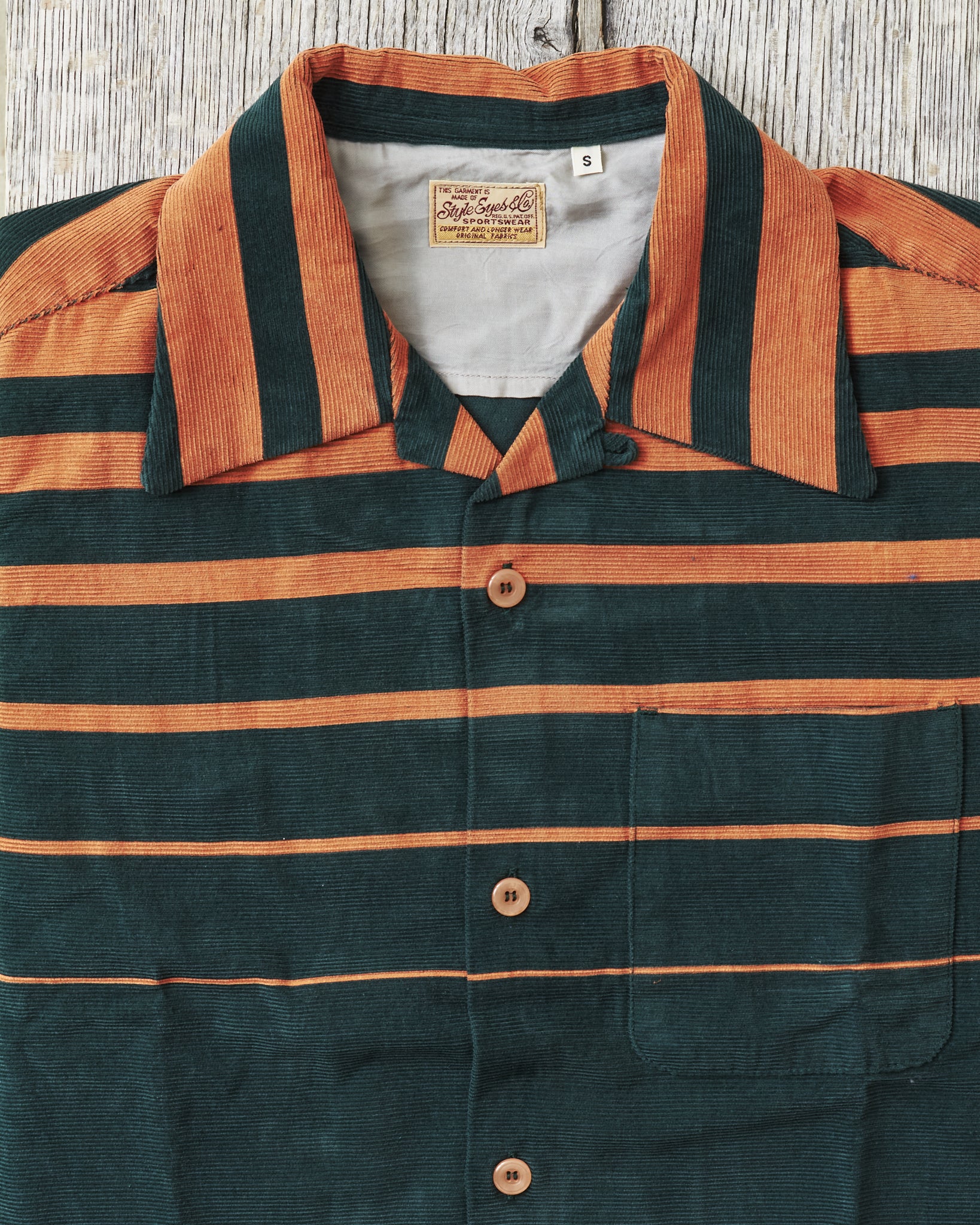Style Eyes Mid 1950s Style Corduroy Sports Shirt Green “Stripe