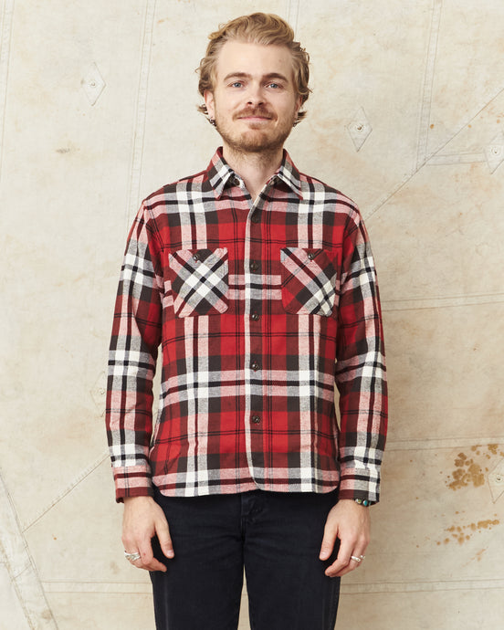 Sugar Cane & Co Twill Plaid Flannel Work Shirt Red SC29364