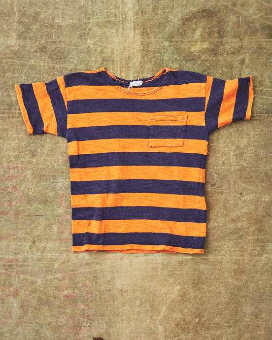 Second Hand Warehouse & Co. Short Sleeve Stripe Pocket T-shirt Egg Plant / Orange Size 36