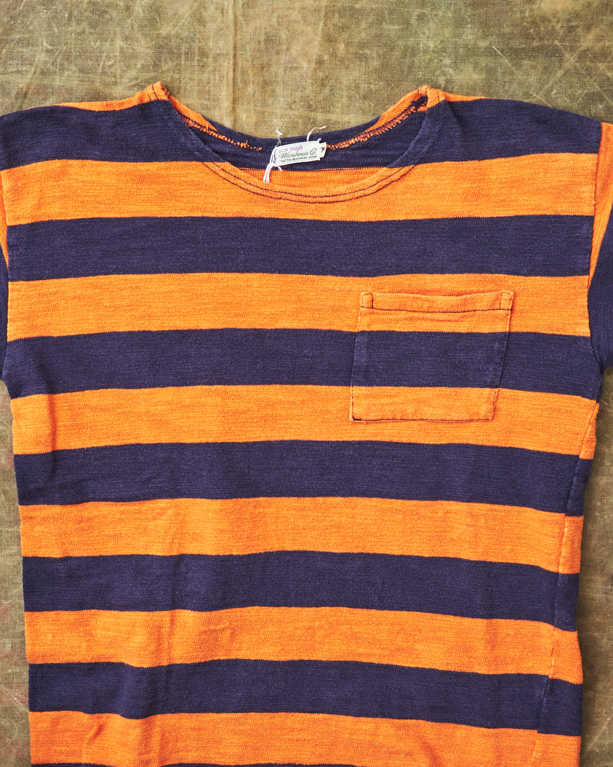 Second Hand Warehouse & Co. Short Sleeve Stripe Pocket T-shirt Egg Plant / Orange Size 36