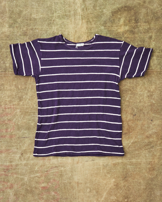 Second Hand Warehouse & Co. Lot 4087 Short Sleeved Stripe T-shirt Egg Plant / Off White Size 38