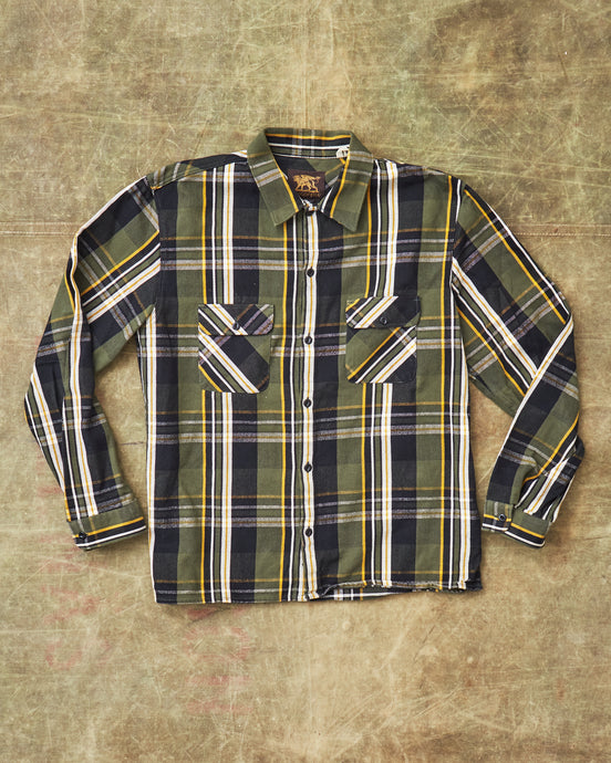 Second Hand Indigofera Webster Flannel Shirt Twill Check Green/Black/White/Yellow Size L