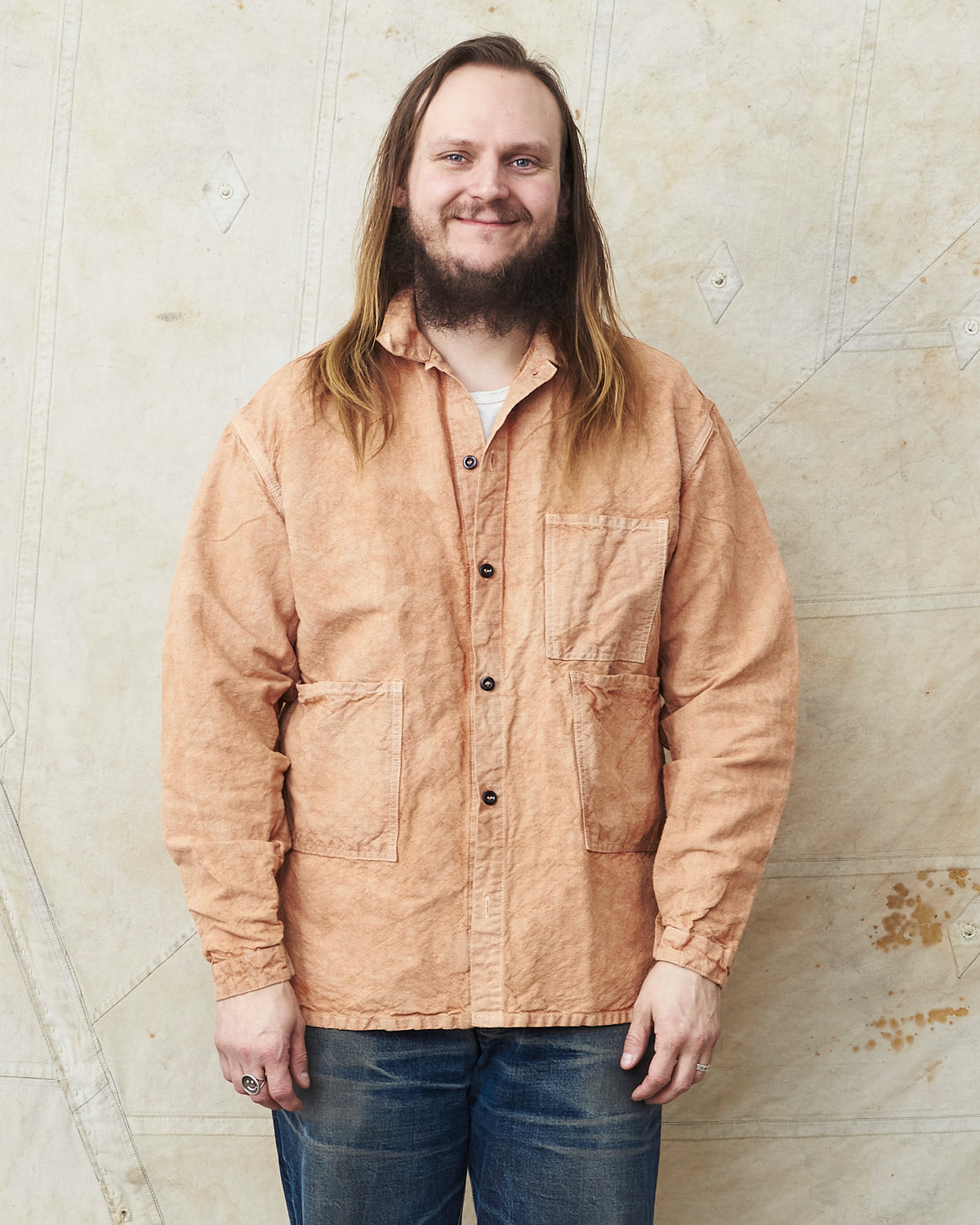 Tender 410 Three Pocket Square Tail Shirt Red Ochre Cotton & Linen