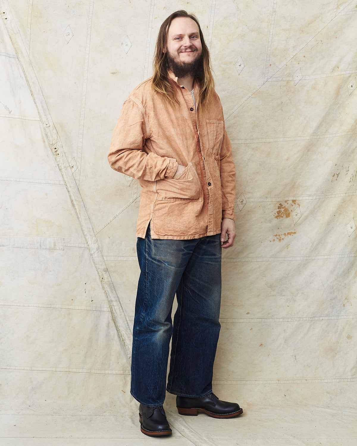 Tender 410 Three Pocket Square Tail Shirt Red Ochre Cotton & Linen
