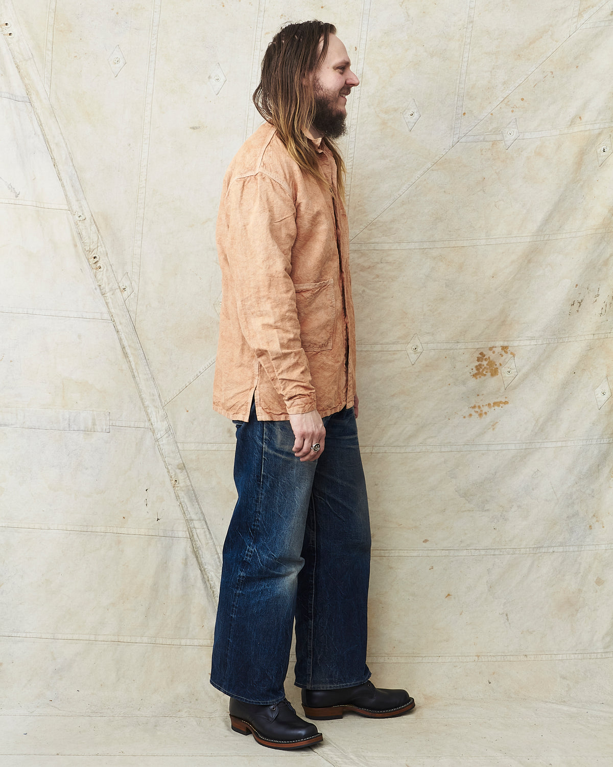 Tender 410 Three Pocket Square Tail Shirt Red Ochre Cotton & Linen