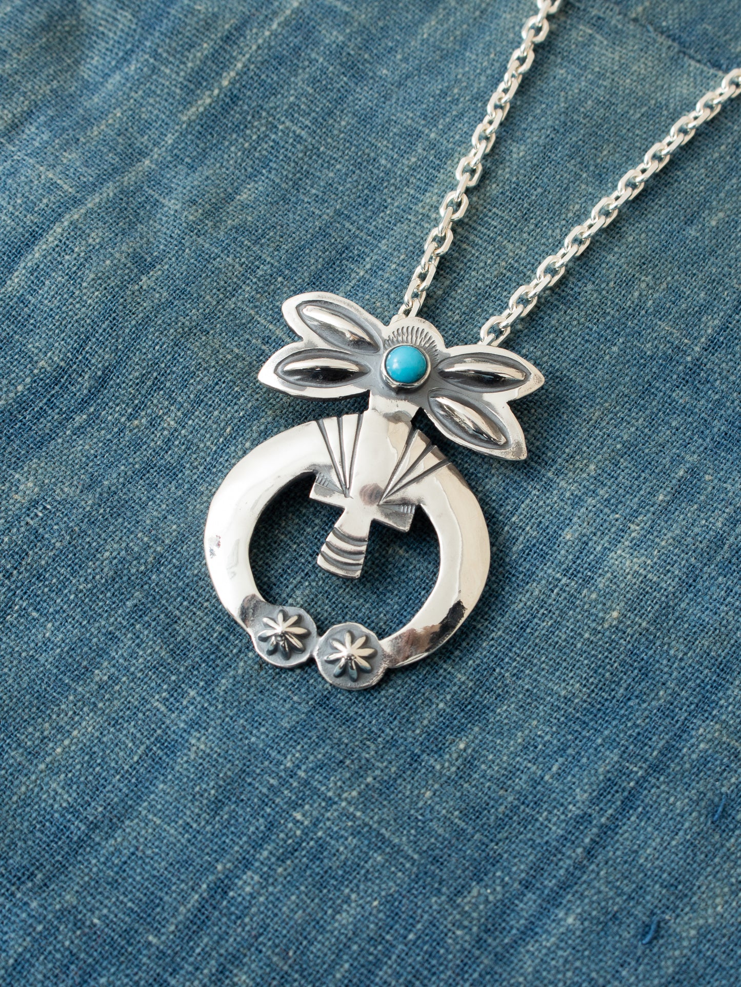 Larry Smith Butterfly Naja Silver Pendant Turquoise NL-0106