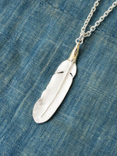 Larry Smith Eagle Head Feather Silver Pendent With 18K Gold Accent EFNL-0041-L