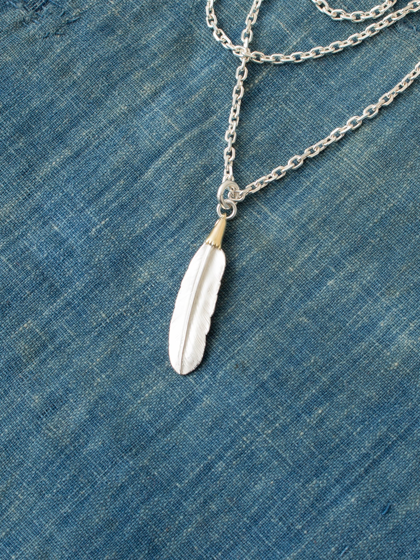 Larry Smith Eagle Head Feather Silver Pendent With 18K Gold Accent EFNL-0049-L