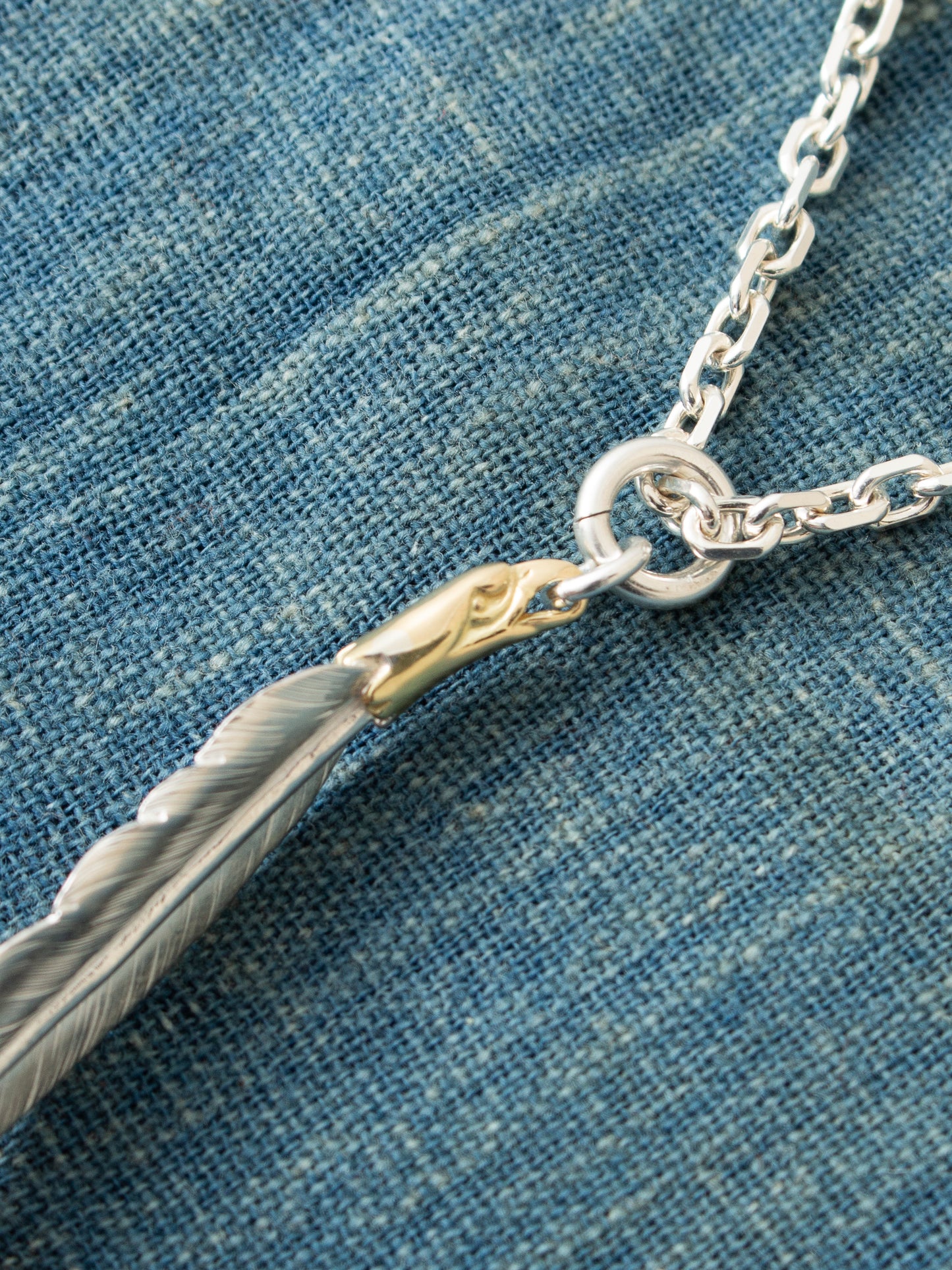 Larry Smith Eagle Head Feather Silver Pendent With 18K Gold Accent EFNL-0049-L