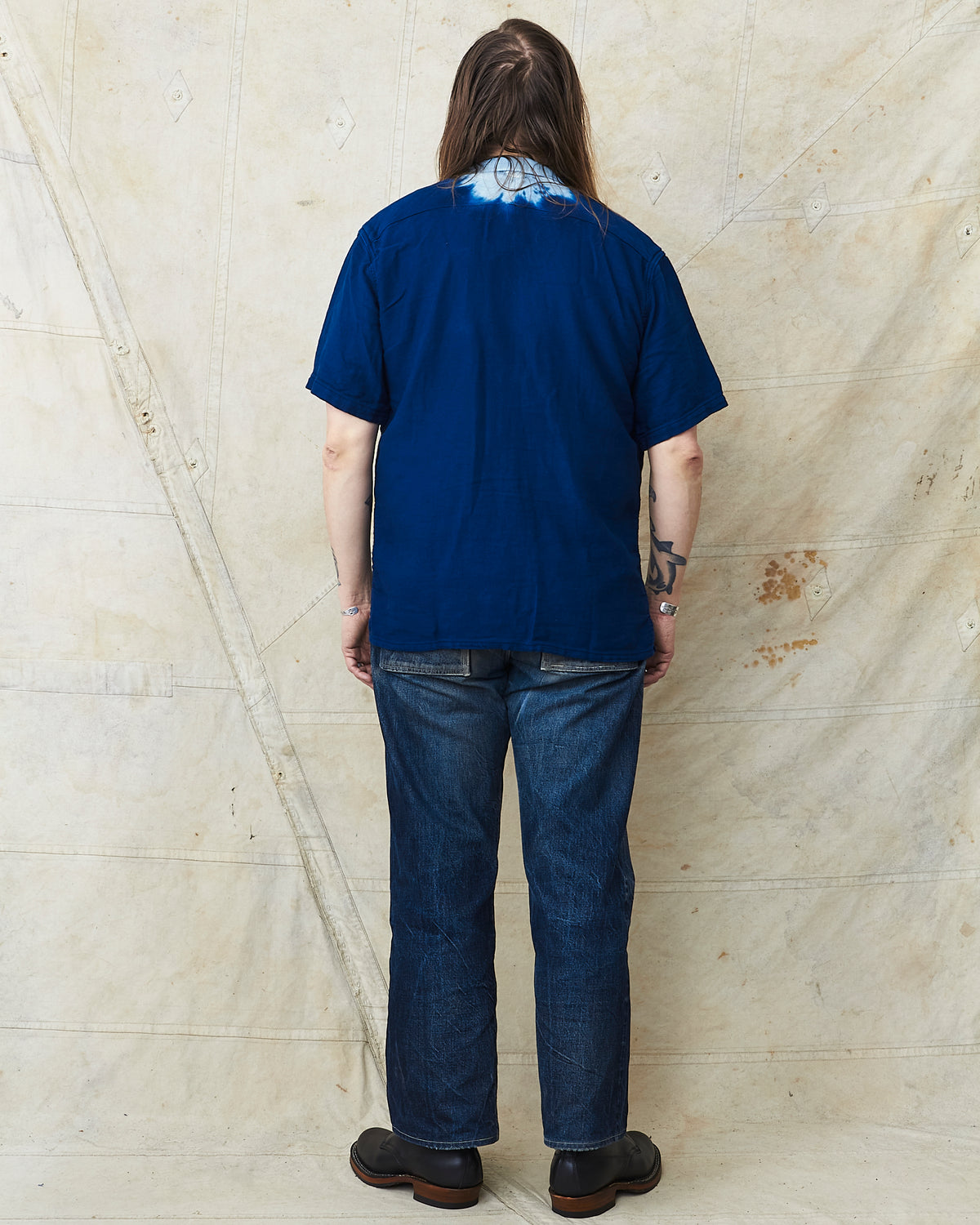 Tender 479 Short Sleeve Square Tail Yoke Pocket Shirt Cotton Sateen Achilles Heel Indigo
