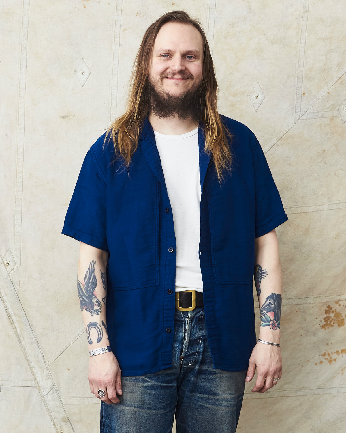 Tender 479 Short Sleeve Square Tail Yoke Pocket Shirt Cotton Sateen Achilles Heel Indigo