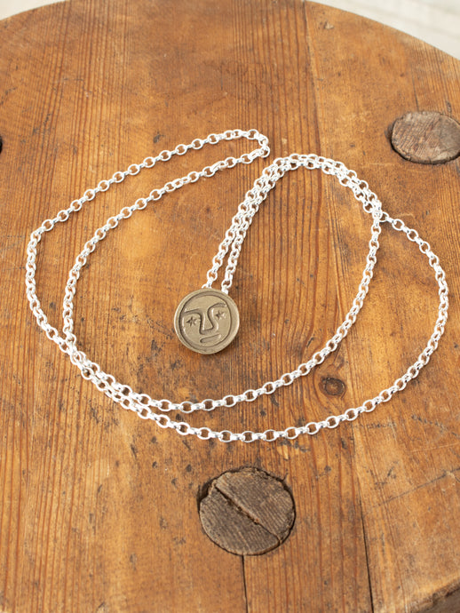 Tender Brass Penna Button With Silver Chain Necklace