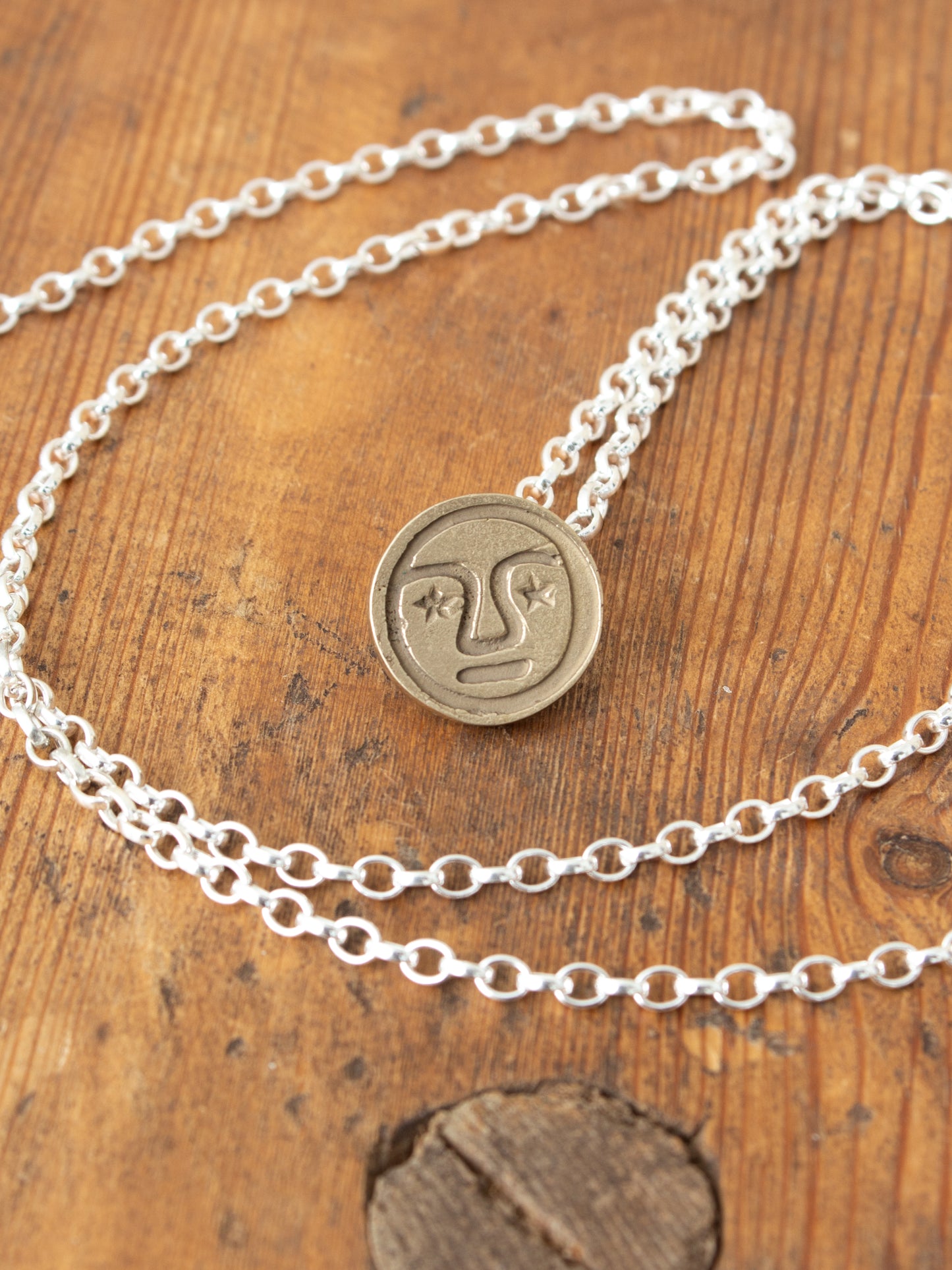 Tender Brass Penna Button With Silver Chain Necklace