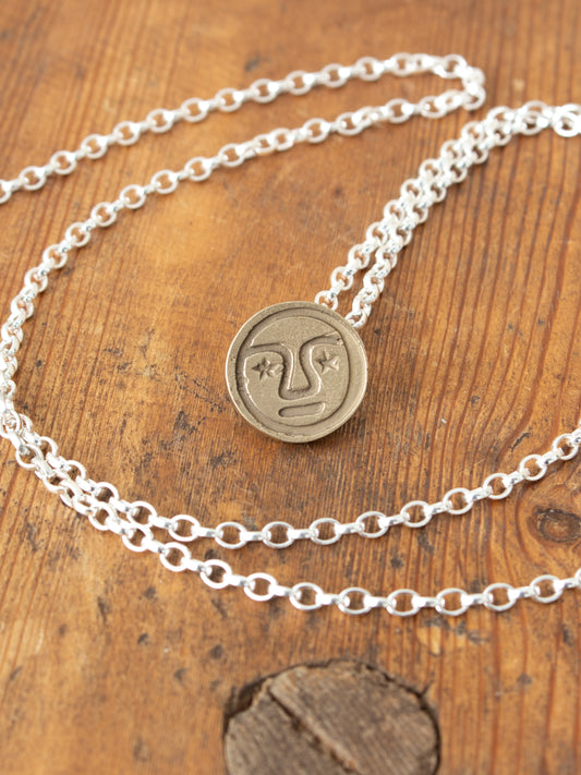 Tender Brass Penna Button With Silver Chain Necklace