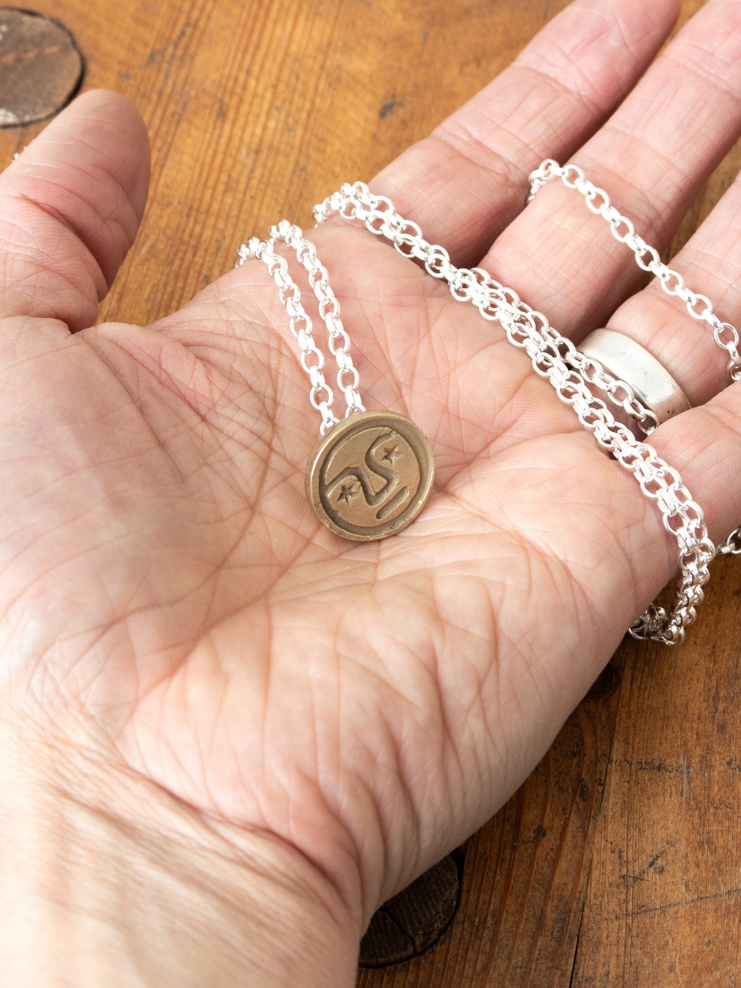 Tender Brass Penna Button With Silver Chain Necklace