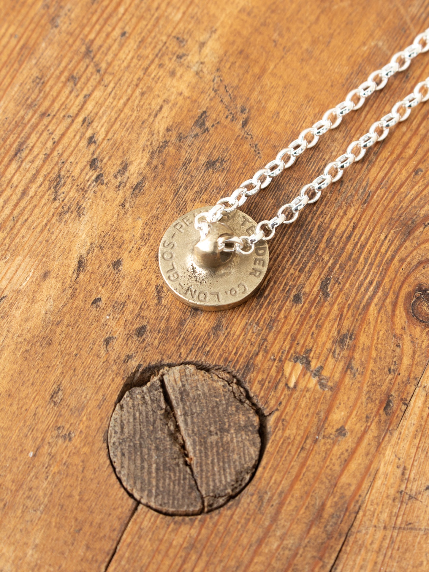 Tender Brass Penna Button With Silver Chain Necklace