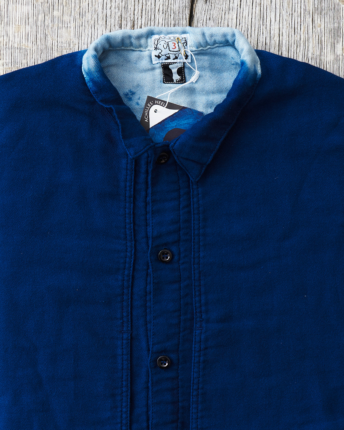 Tender 479 Short Sleeve Square Tail Yoke Pocket Shirt Cotton Sateen Achilles Heel Indigo