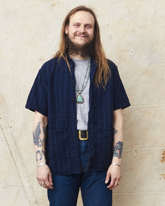 Tender 469 Short Sleeve Flipped Collar Shirt Airbag Cambric Hadal Blue