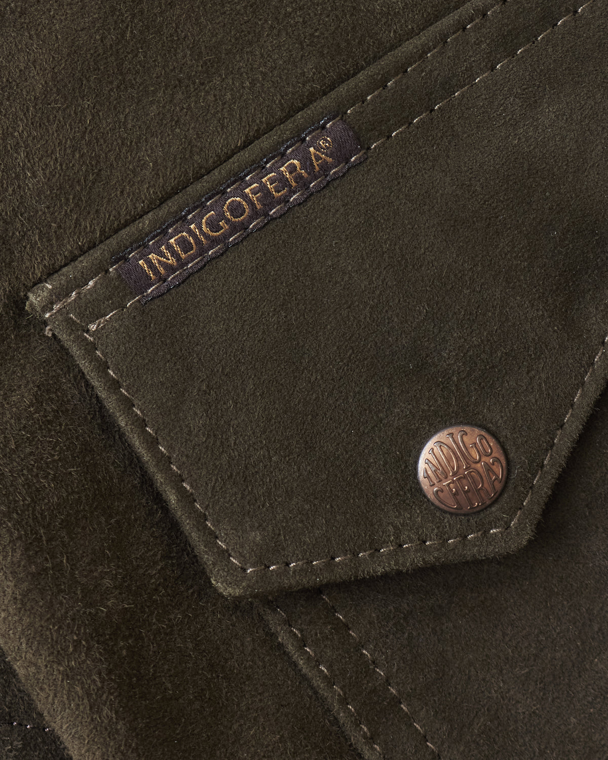Indigofera Cooper Jacket Goat Skin Suede Dark Olive