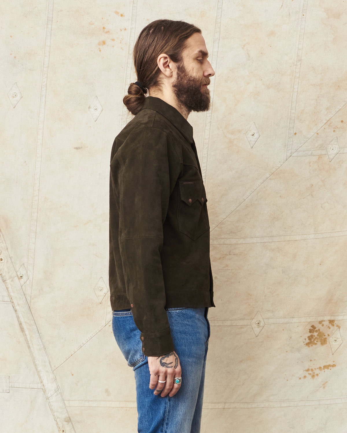Indigofera Cooper Jacket Goat Skin Suede Dark Olive