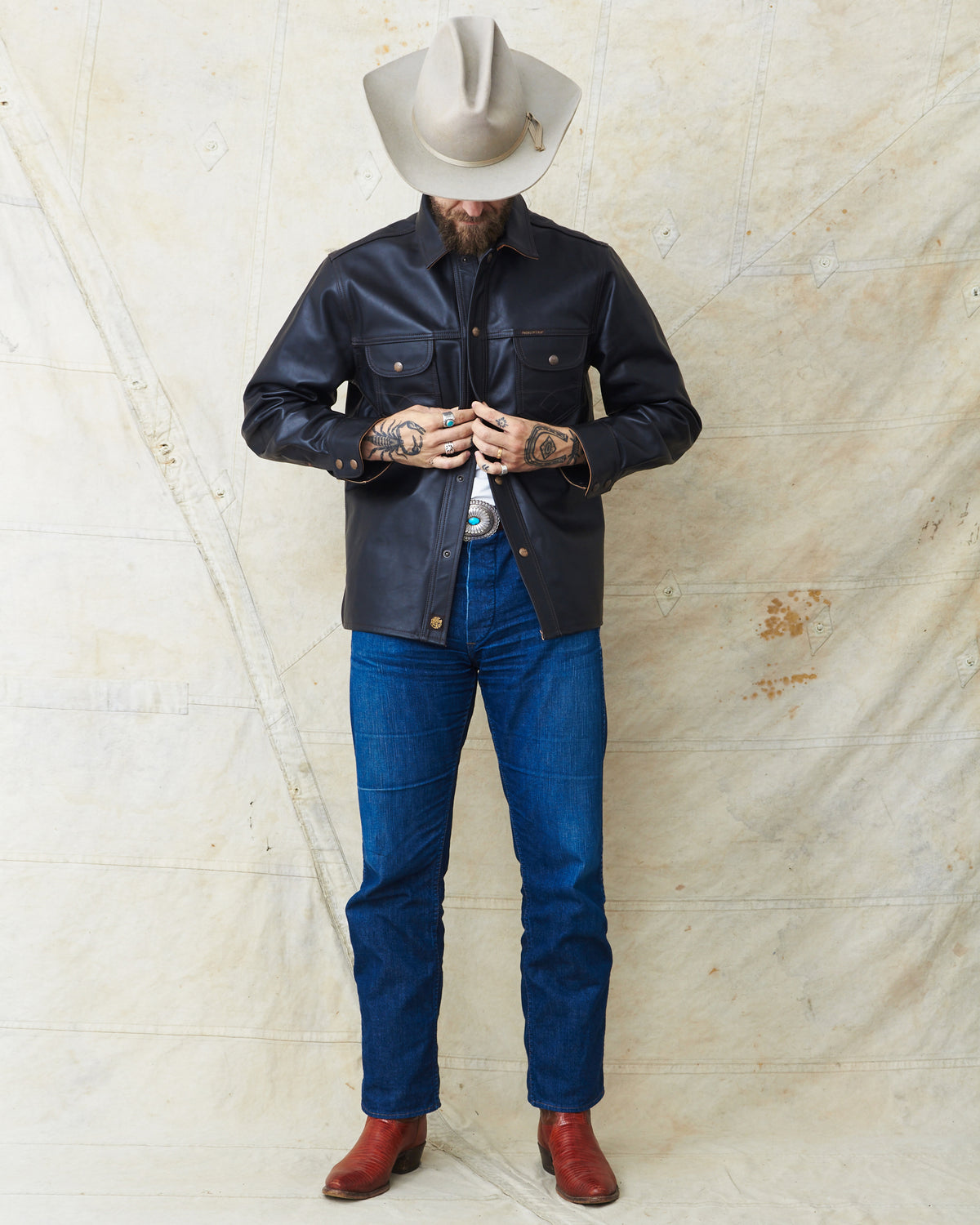 Indigofera Copeland Shirt Black Leather Teacore