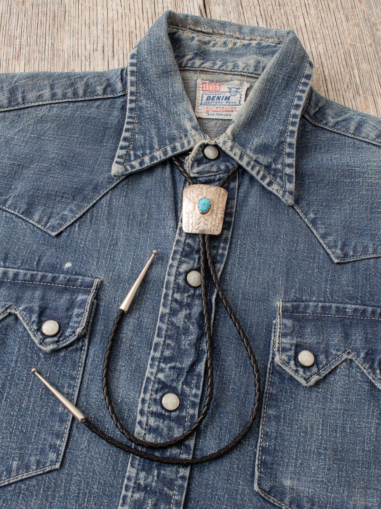 Vintage Navajo Silver & Turquoise Bolo Tie