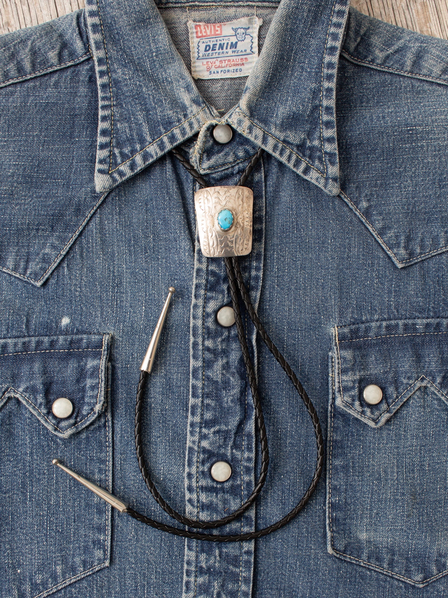 Vintage Navajo Silver & Turquoise Bolo Tie