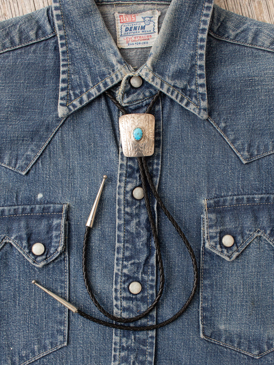 Vintage Navajo Silver & Turquoise Bolo Tie