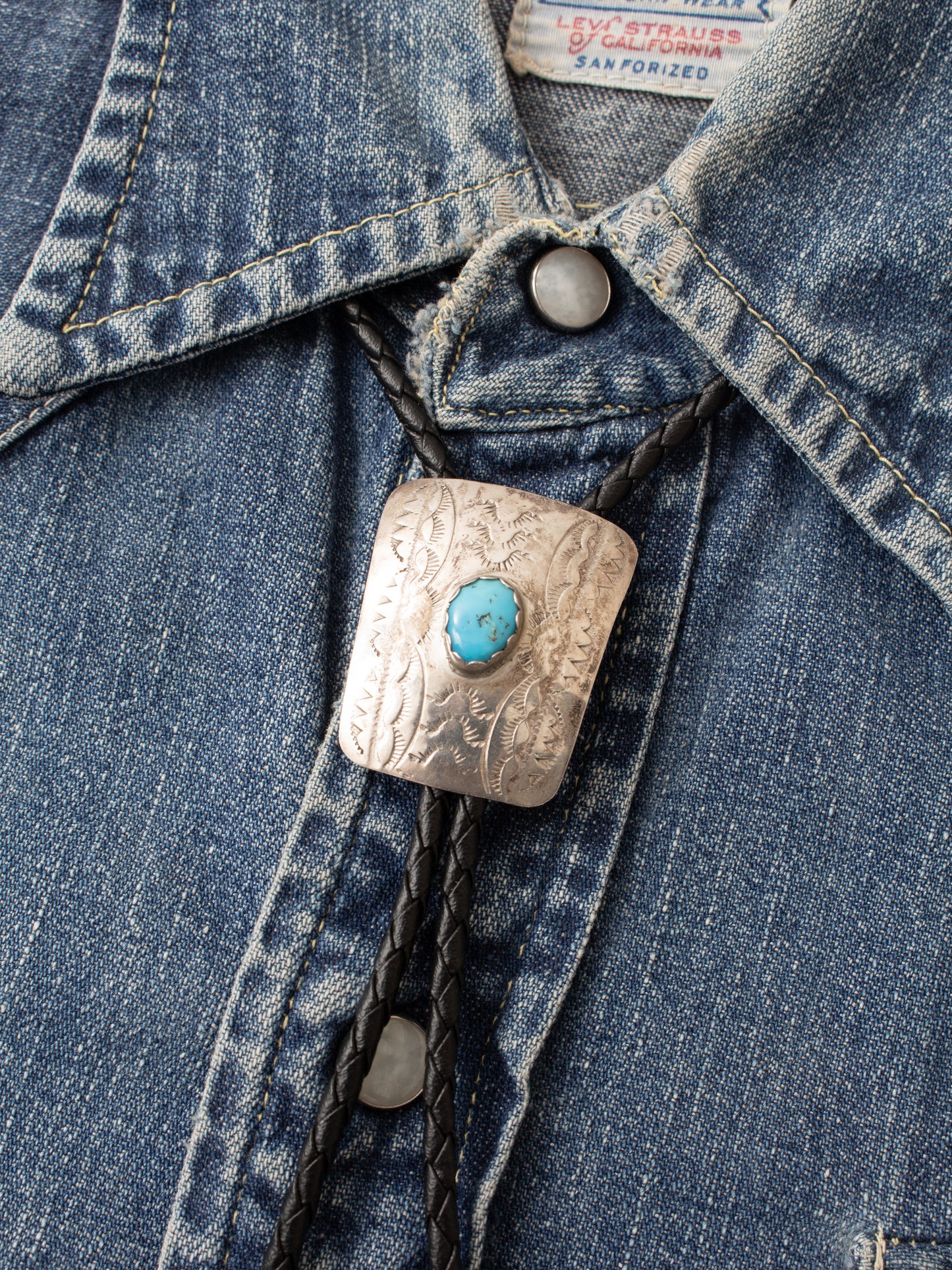 Vintage Navajo Silver & Turquoise Bolo Tie