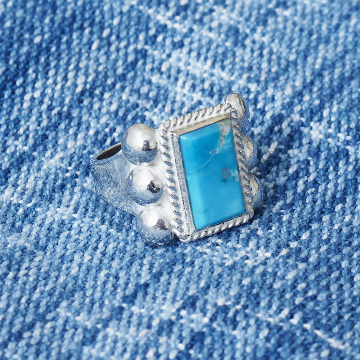 Larry Smith 6 Point Rectangle Turquoise Ring RG-0073