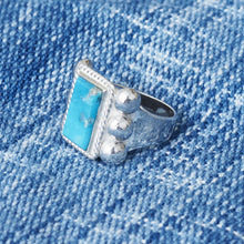 Larry Smith 6 Point Rectangle Turquoise Ring RG-0073