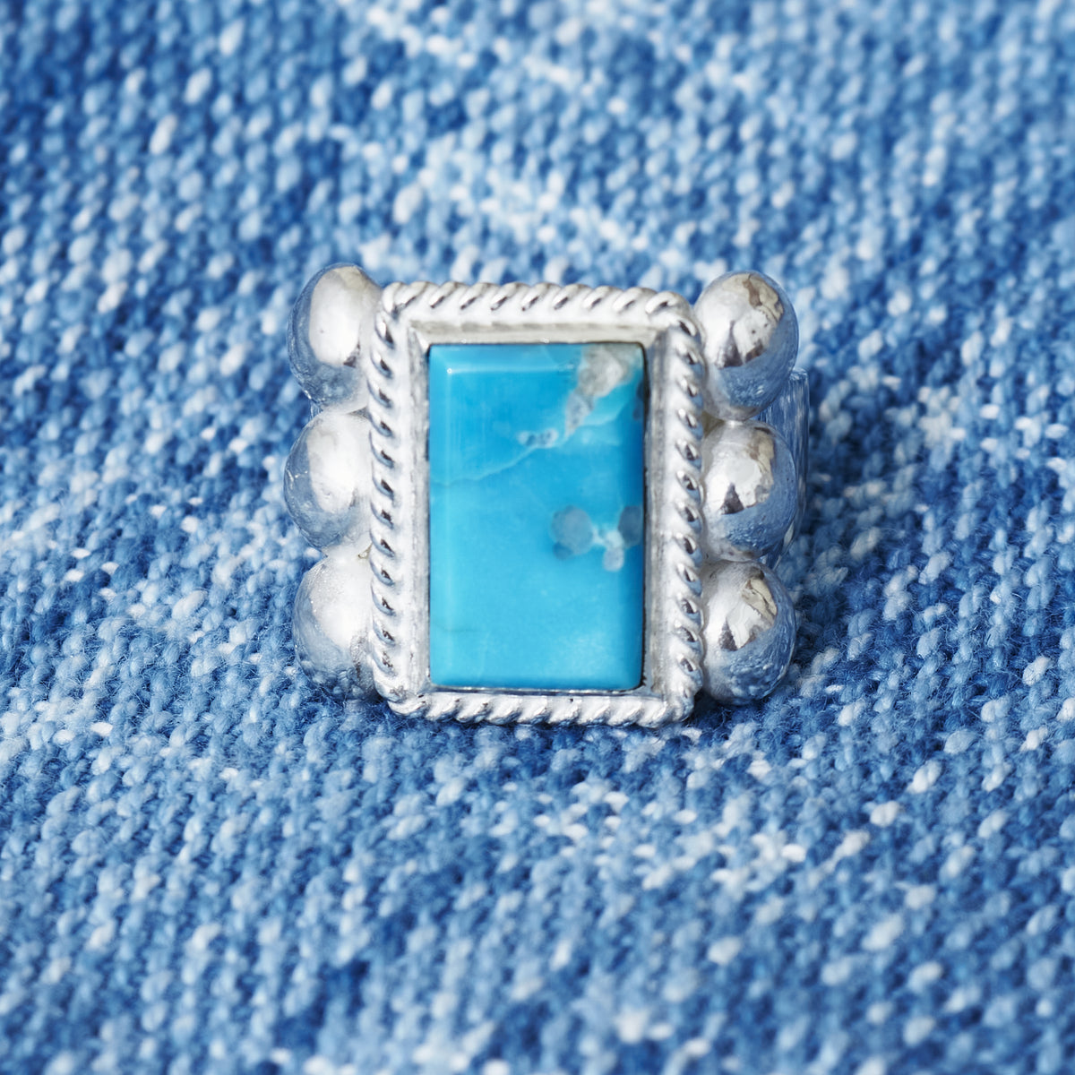 Larry Smith 6 Point Rectangle Turquoise Ring RG-0073