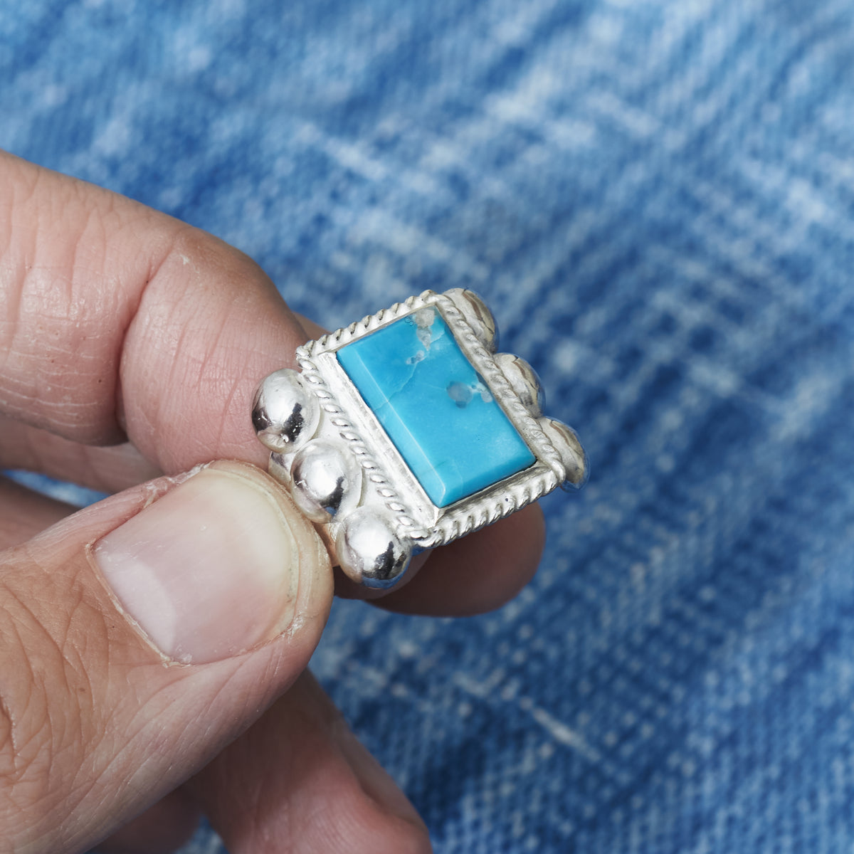 Larry Smith 6 Point Rectangle Turquoise Ring RG-0073