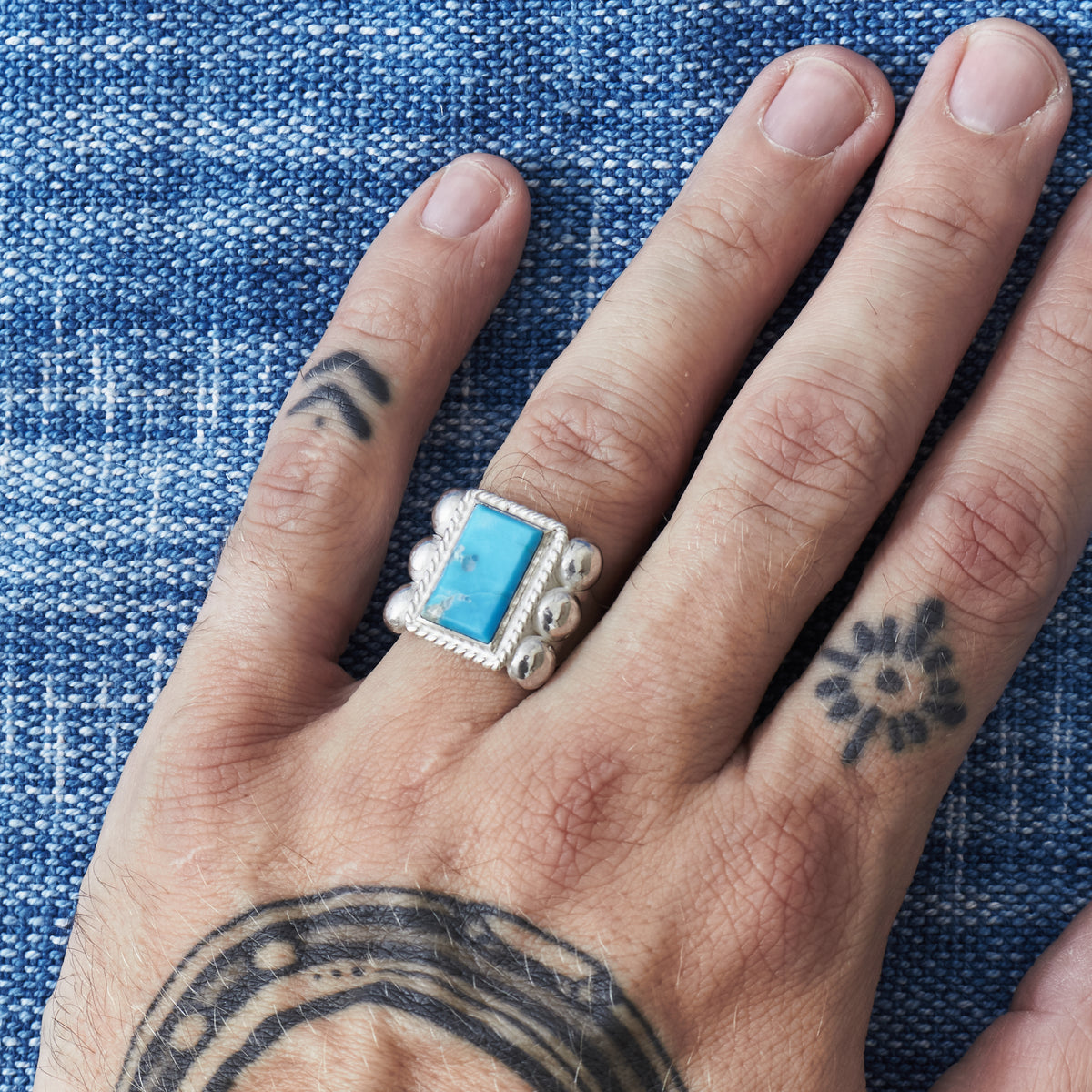 Larry Smith 6 Point Rectangle Turquoise Ring RG-0073