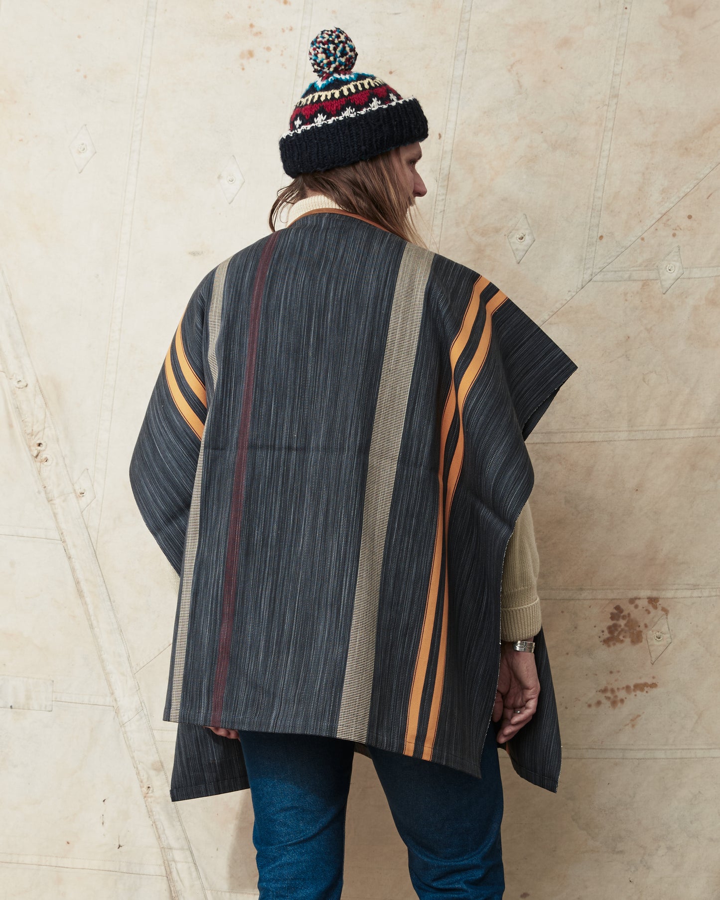Indigofera Poncho Japanese Cotton/Wool Grey/Orange/Wine