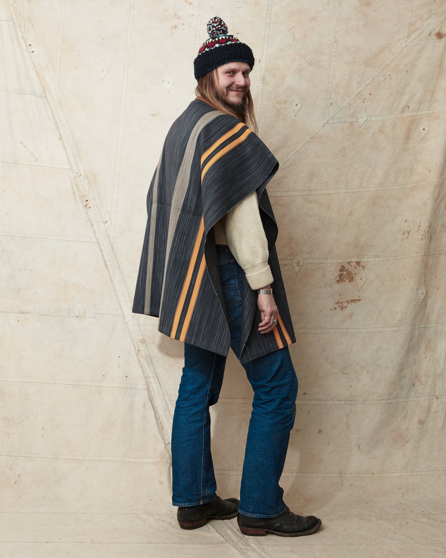 Indigofera Poncho Japanese Cotton/Wool Grey/Orange/Wine