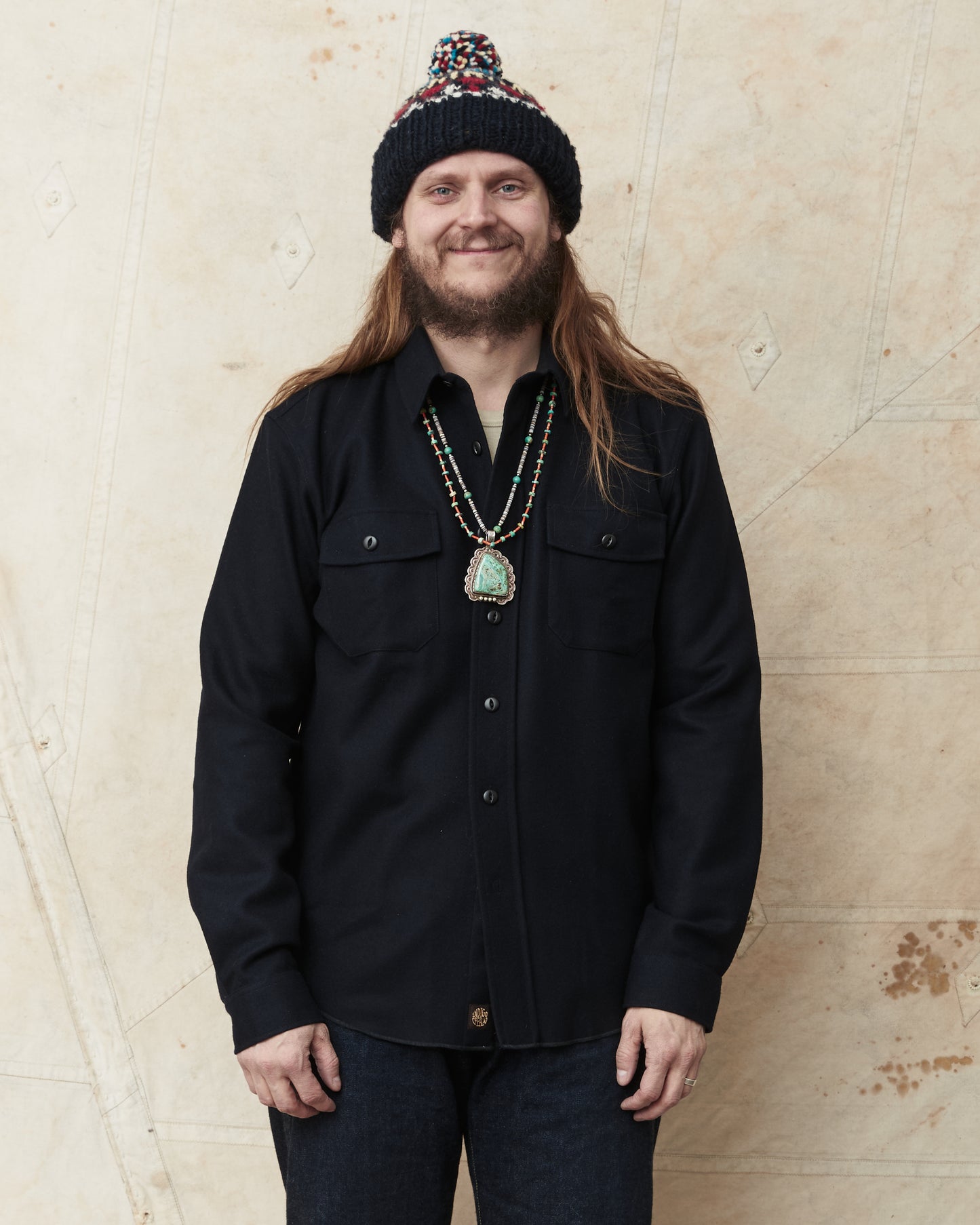 Indigofera Iconic Wool Shirt Dark Navy