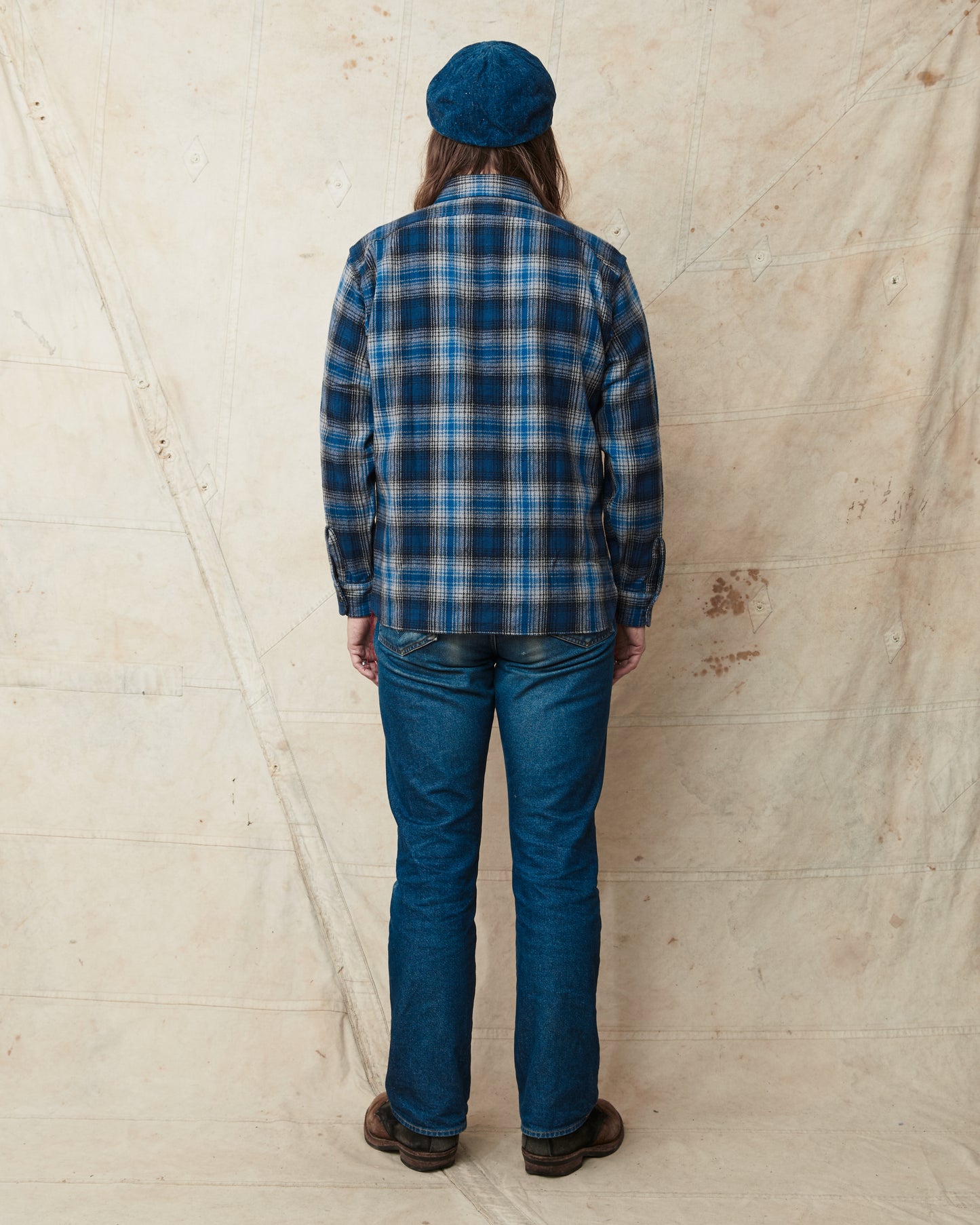 Sugar Cane & Co. SC29584 Fiction Romance Herringbone Twill Check Work Flanell Shirt Navy