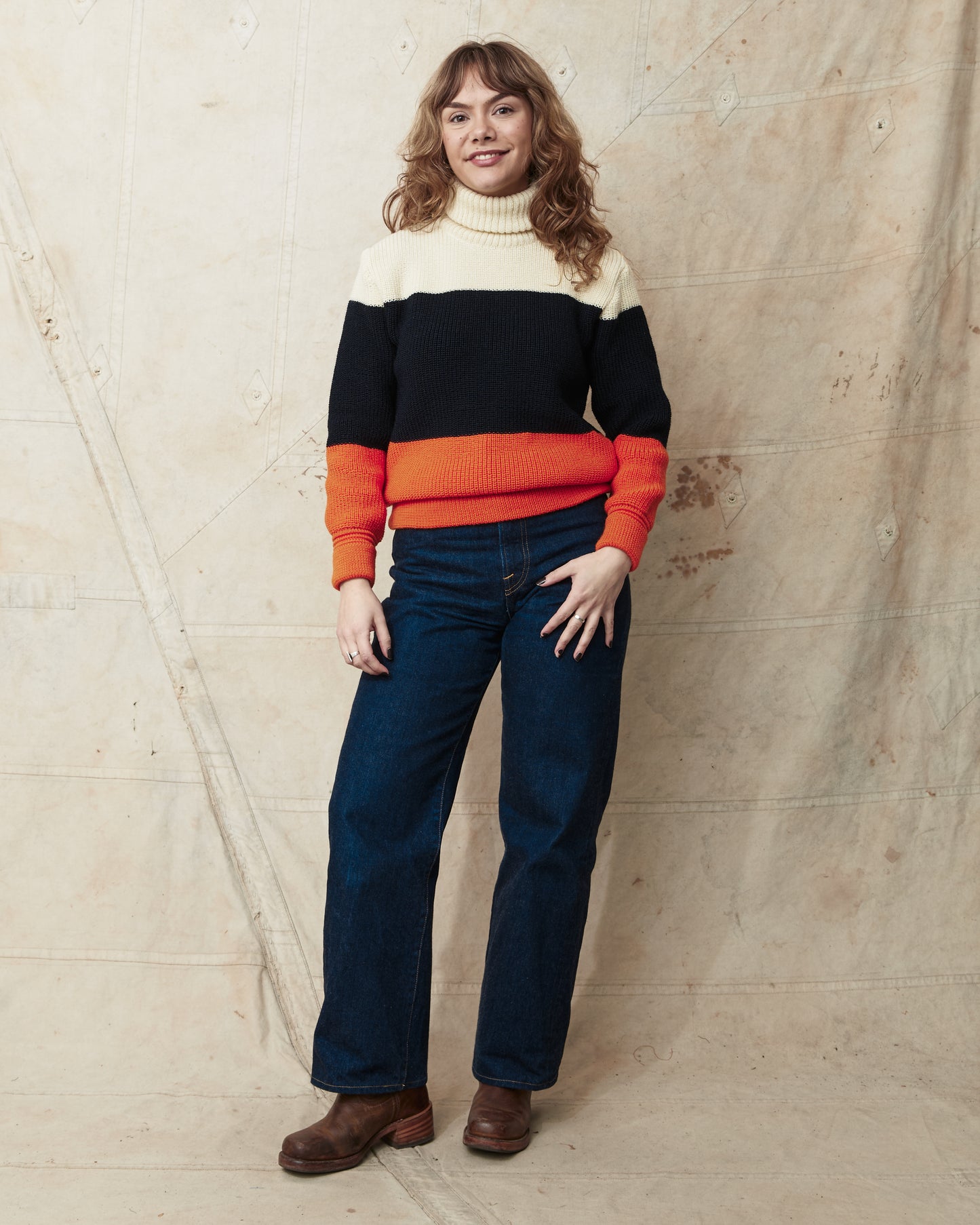 Heimat Signal Rollneck Wool Sweater Seashell / Ink / Rescue Orange