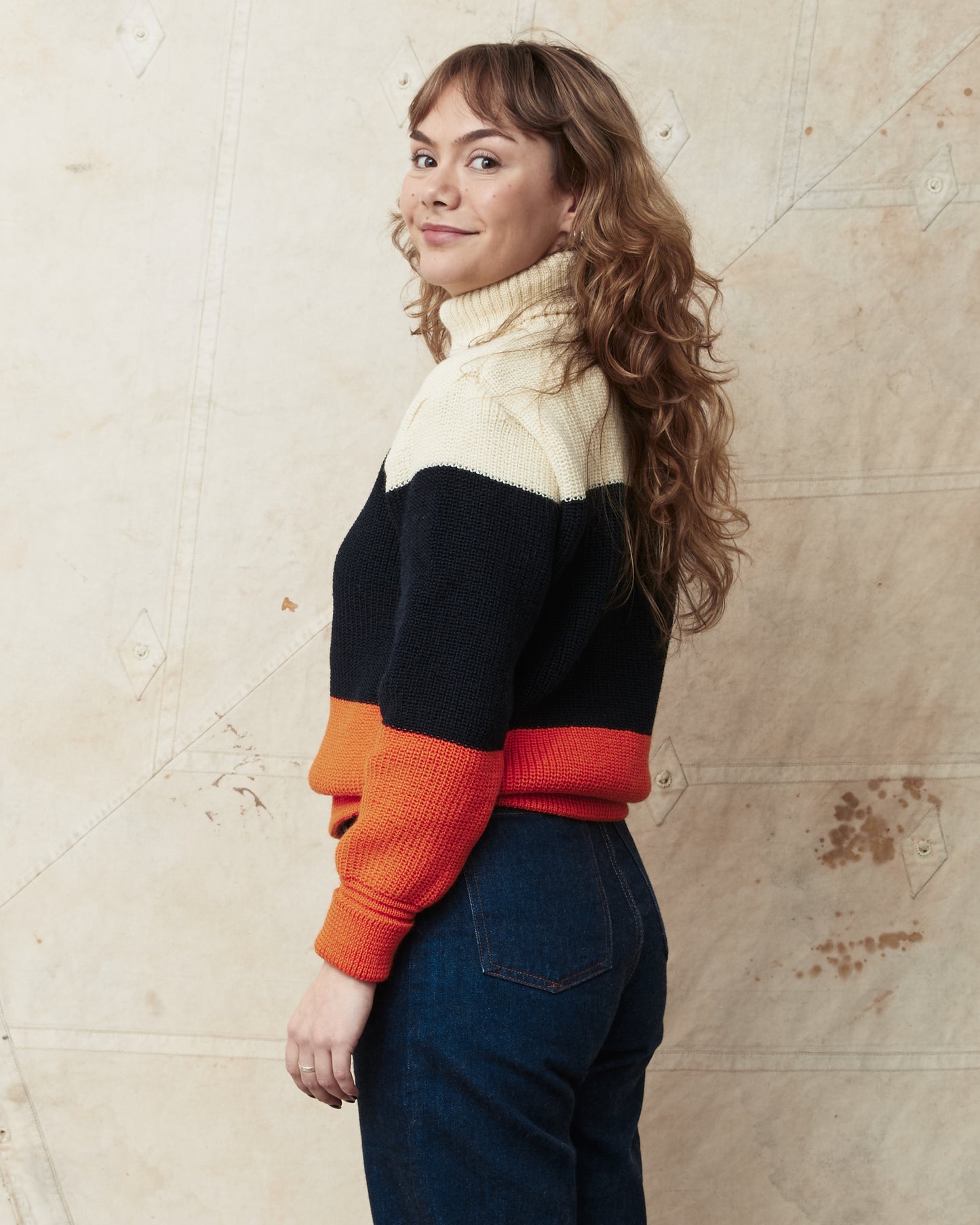 Heimat Signal Rollneck Wool Sweater Seashell / Ink / Rescue Orange