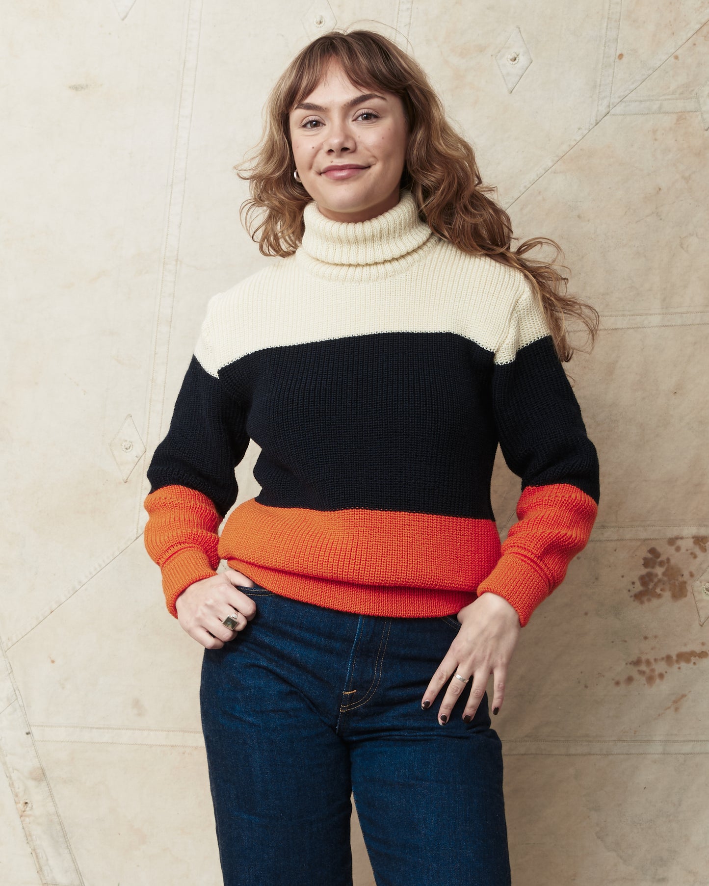 Heimat Signal Rollneck Wool Sweater Seashell / Ink / Rescue Orange