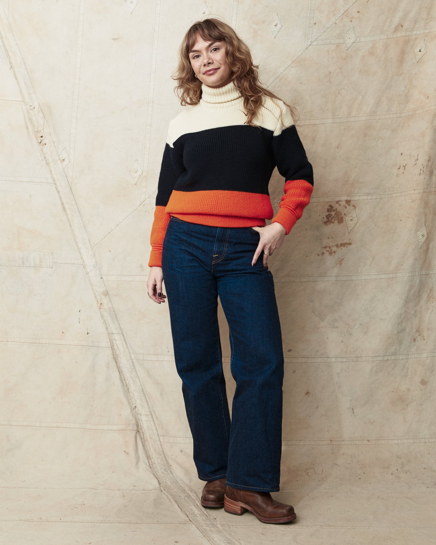 Heimat Signal Rollneck Wool Sweater Seashell / Ink / Rescue Orange