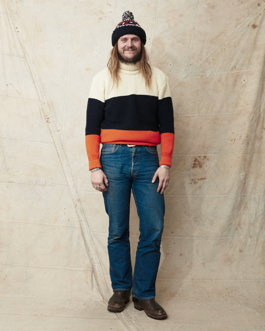 Heimat Signal Rollneck Wool Sweater Seashell / Ink / Rescue Orange