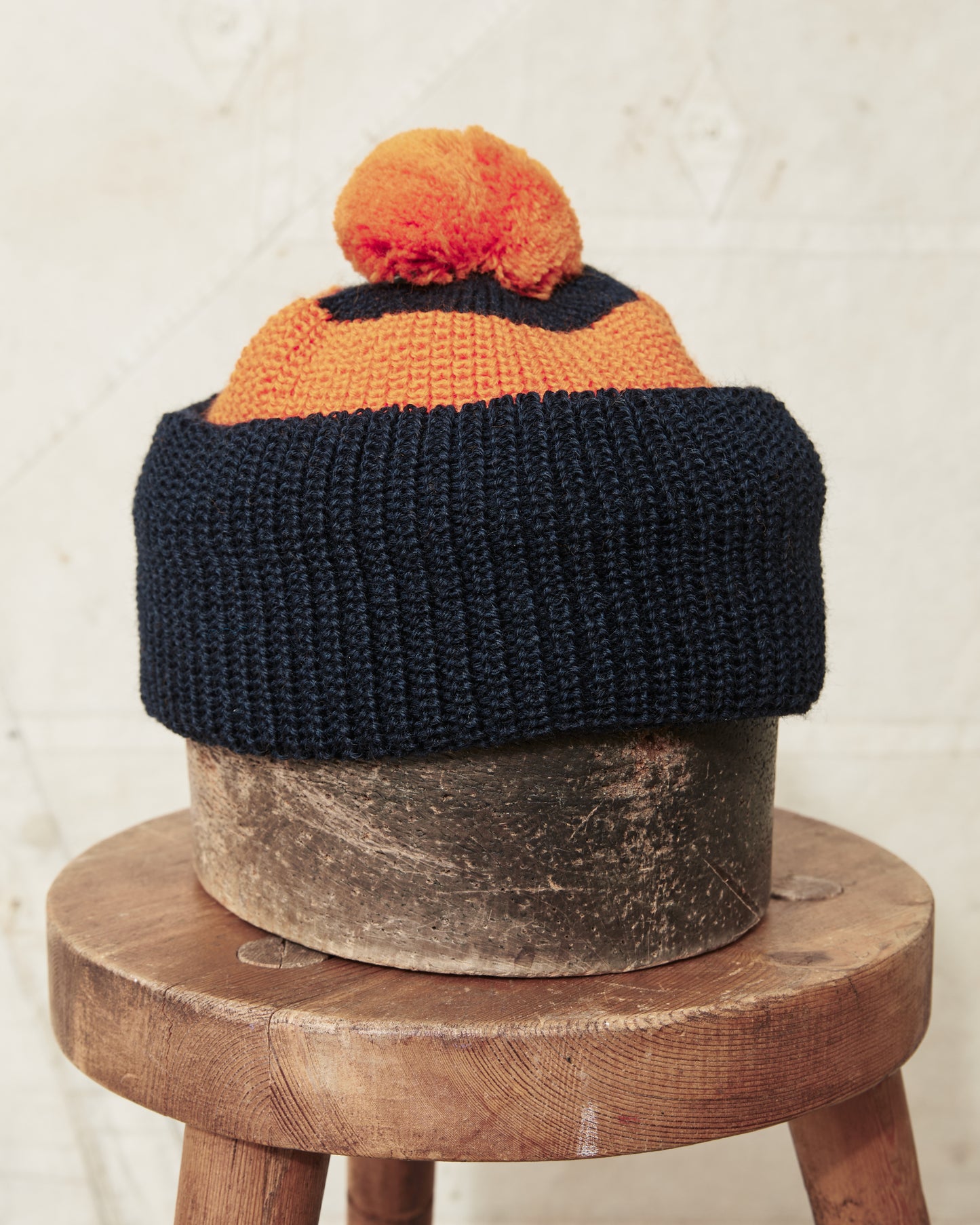 Heimat Wool U Boat Bobble Hat Rescue Orange / Ink