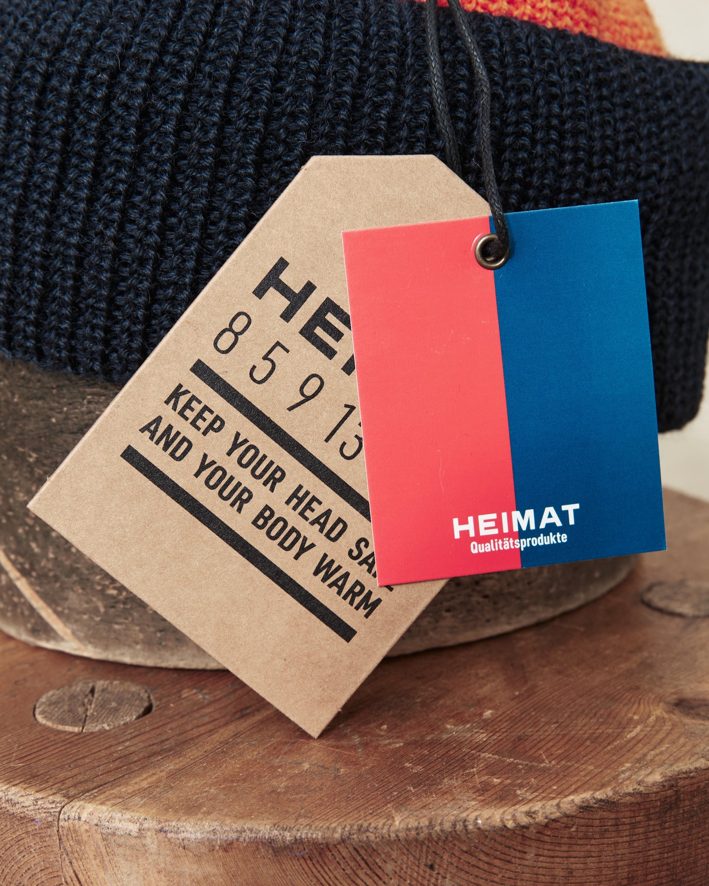 Heimat Wool U Boat Bobble Hat Rescue Orange / Ink