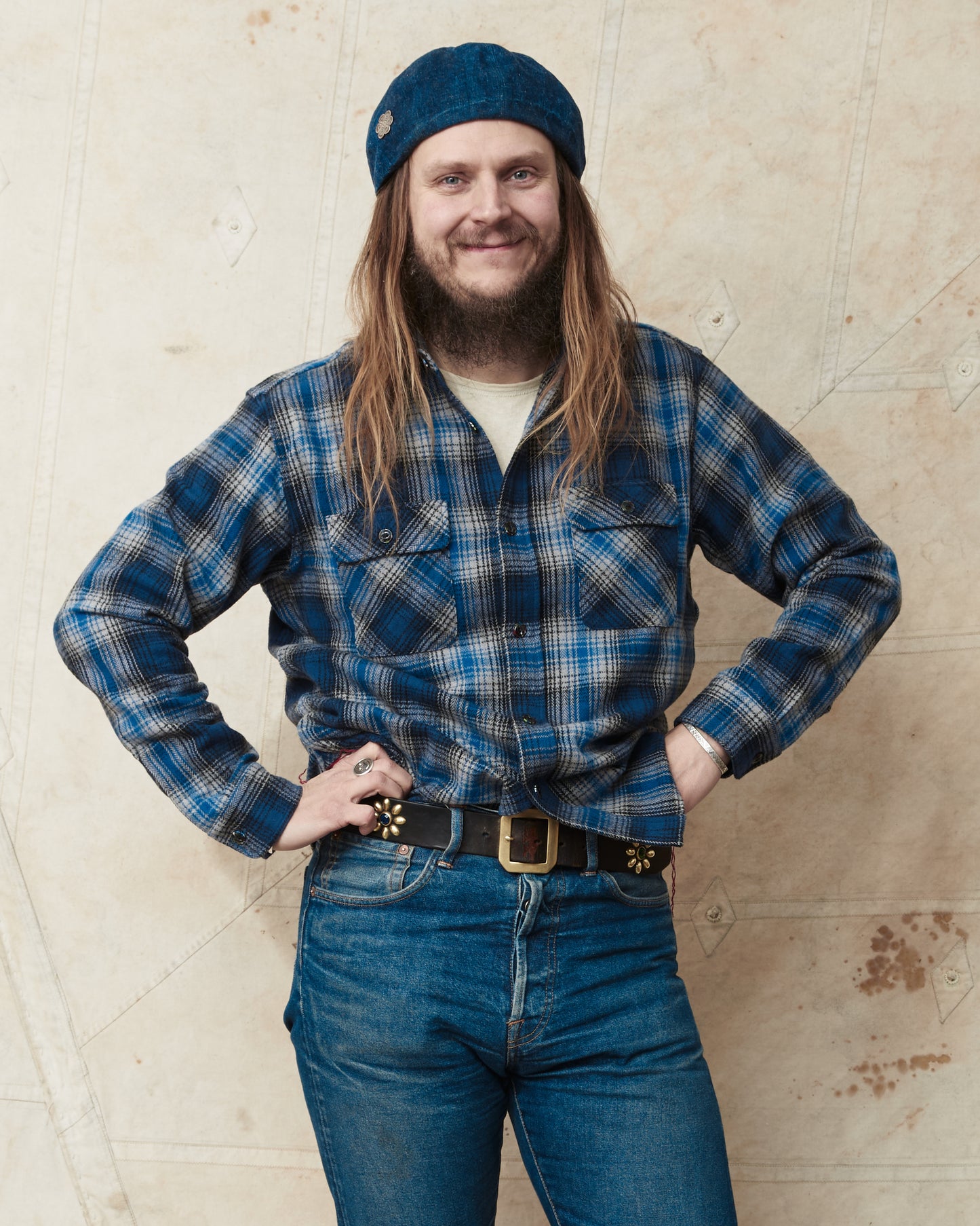 Sugar Cane & Co. SC29584 Fiction Romance Herringbone Twill Check Work Flanell Shirt Navy