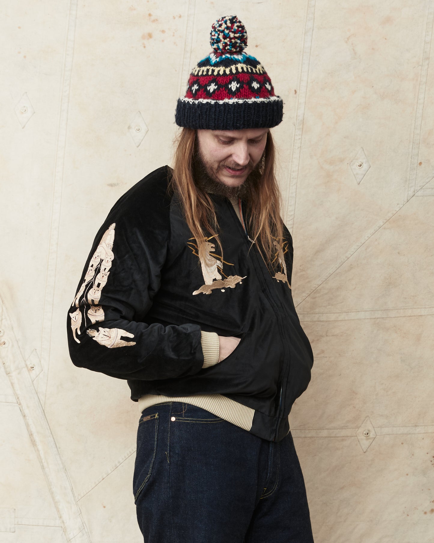 Tailor Toyo TT15792 Souvenir "Sukajan" Late 1950s Style Velveteen Jacket Polar Bear x Alaska Map