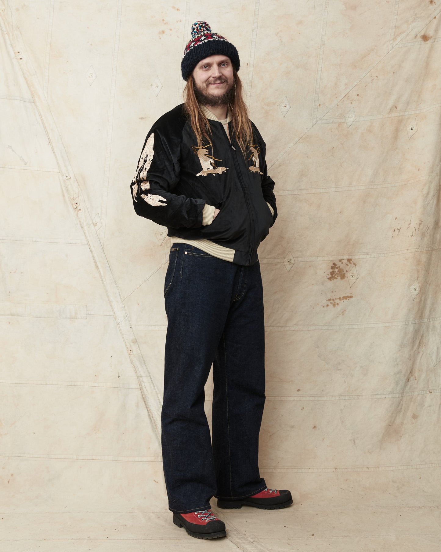 Tailor Toyo TT15792 Souvenir "Sukajan" Late 1950s Style Velveteen Jacket Polar Bear x Alaska Map