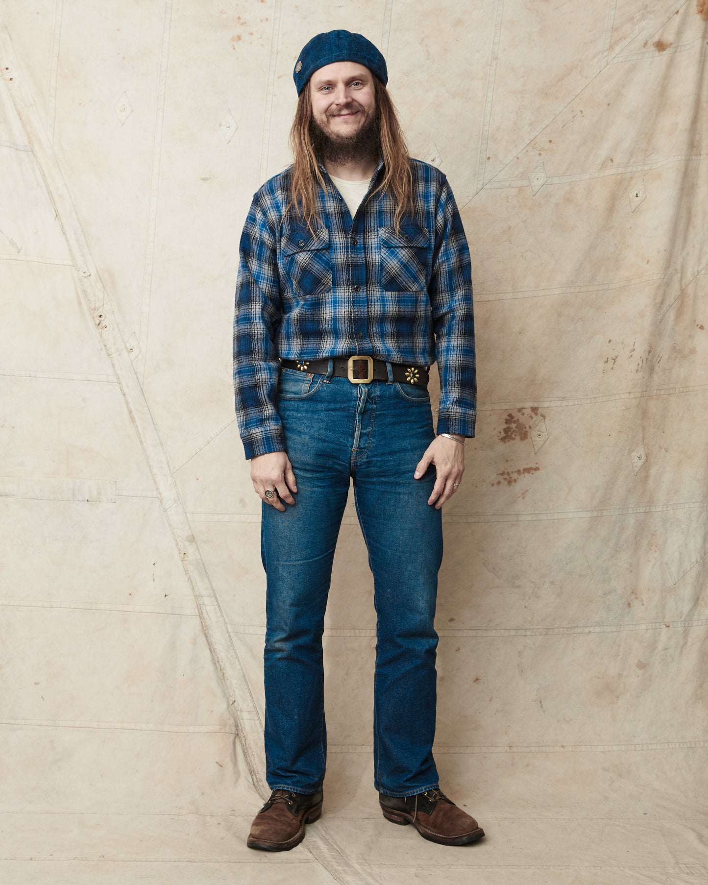 Sugar Cane & Co. SC29584 Fiction Romance Herringbone Twill Check Work Flanell Shirt Navy