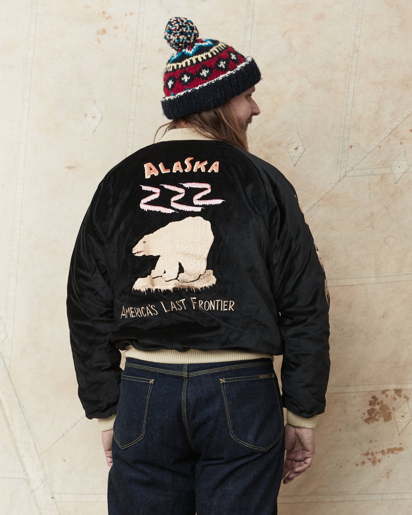 Tailor Toyo TT15792 Souvenir "Sukajan" Late 1950s Style Velveteen Jacket Polar Bear x Alaska Map